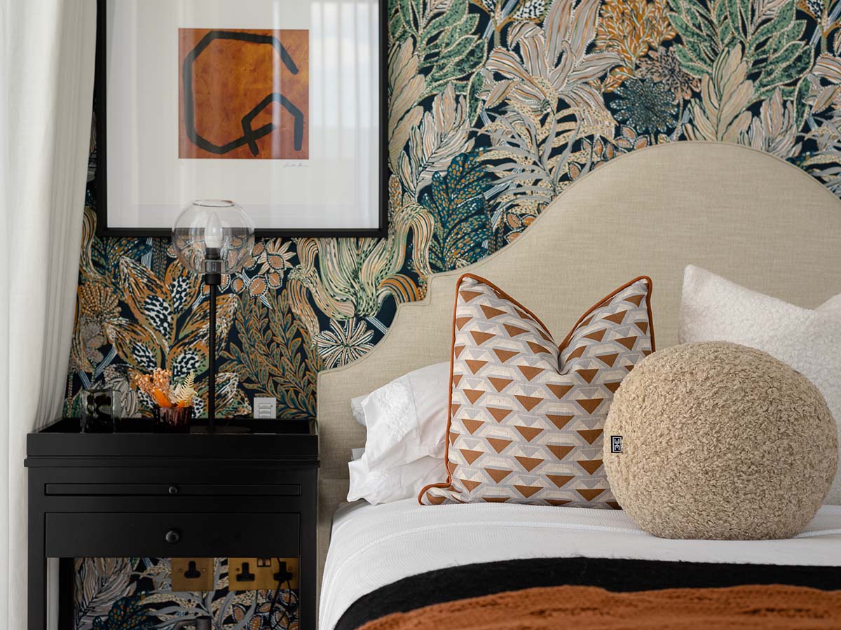 Modern Bedroom With Printed wallpaper For Dubai Properties