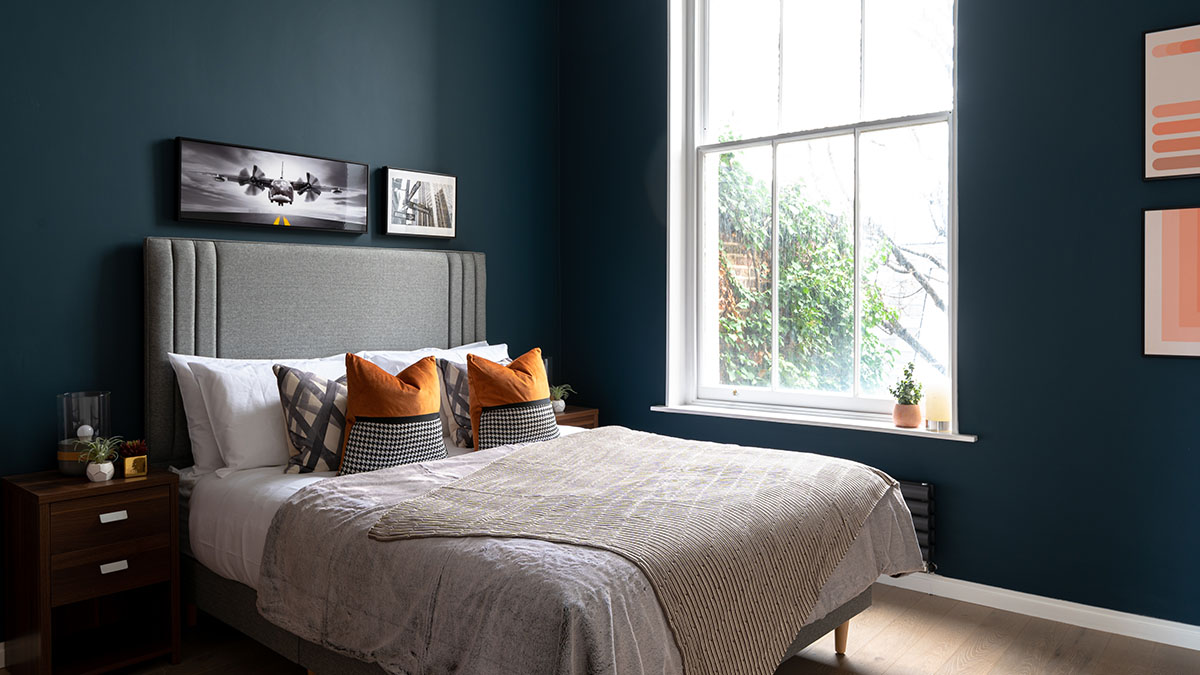 Bedroom interior after Dubai property handover featuring stylish furniture package and decor