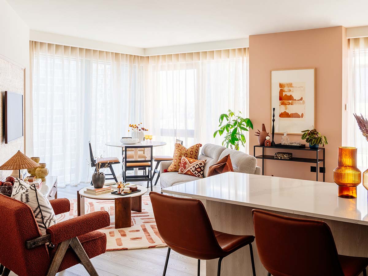 Stylish living room setup showcasing professional staging for developers, including show home staging Dubai, view unit staging Dubai, and luxury apartment staging