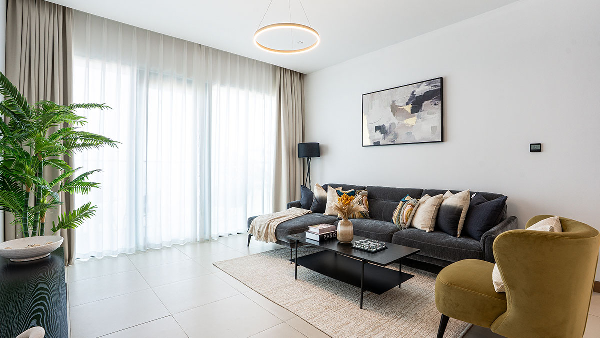 Luxury living room furnished by InStyle Direct at Vida Residences Dubai Marina
