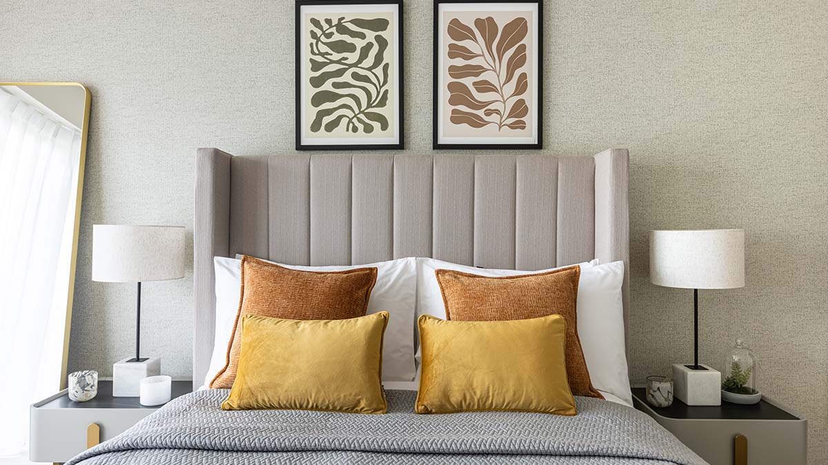 Neutral bedroom interior designed for long let rental property in Dubai