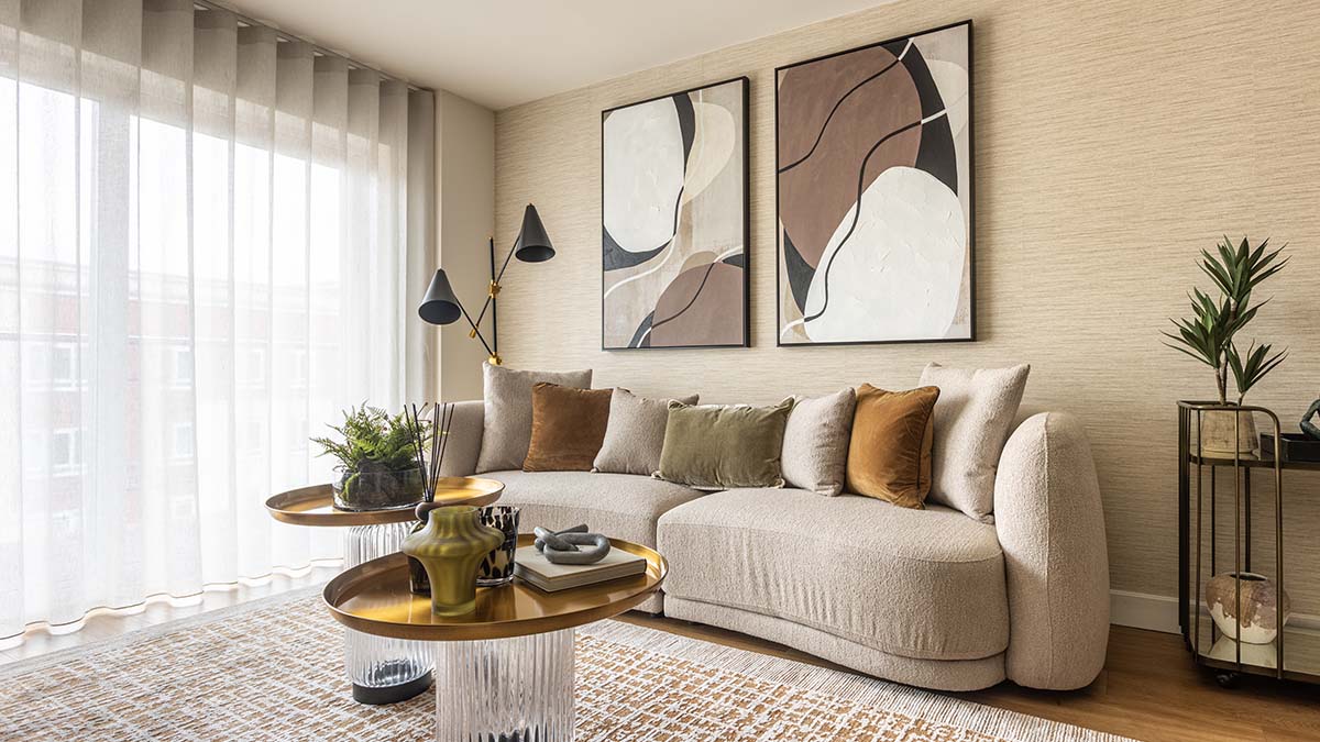 Modern living room designed for long term rental furnishing in Dubai apartment