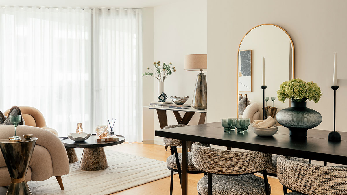 Elegant master bedroom furnishing at Vida Residences Dubai Marina apartment